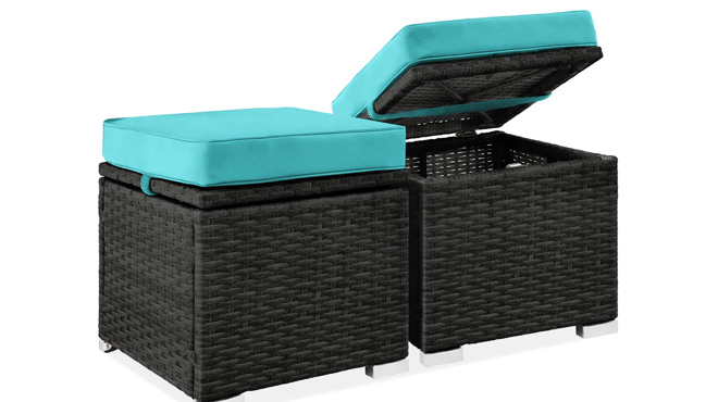 Set of 2 Wicker Ottomans