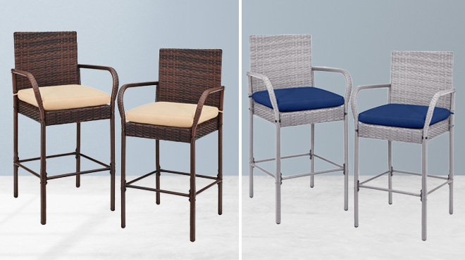 Two Different Colors of 2 Pack Wicker Bar Stools