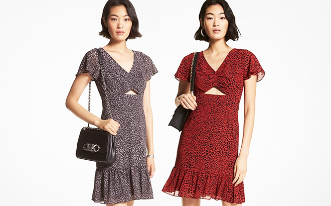 Two Women Wearing Michael Kors Leopard Print Mini Dress on the Left and Animal Print on the Right