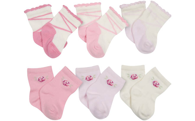 6 Pack Baby Girls Floral Wiggle Proof Socks Floral Color