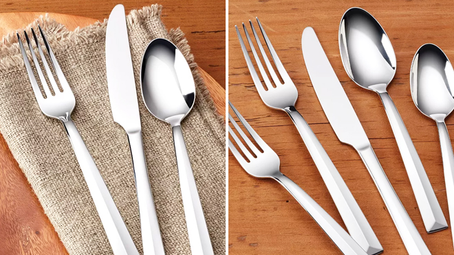 A Dinner Fork Dinner Knife and Dinner Spoon on the Left and Five Pieces of Dinner Flatware on the Right