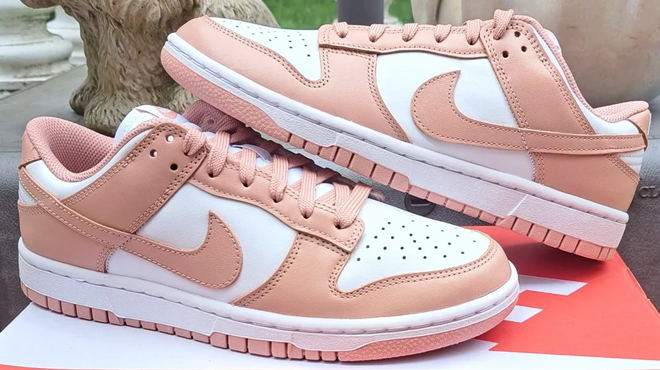 A Pair of Nike Dunk Low in Rose Whisper Color