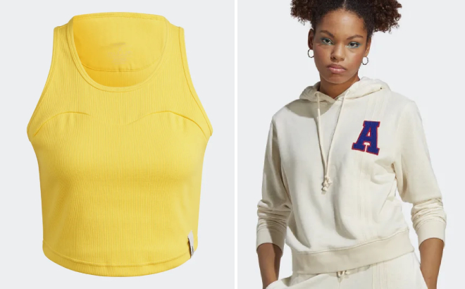 Adidas Womens Lounge Rib Tank Top and Small Logo Hoodie