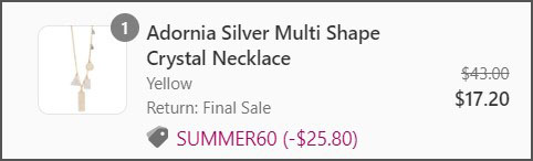 Adornia Silver Multi Shape Crystal Necklace Checkout Screen