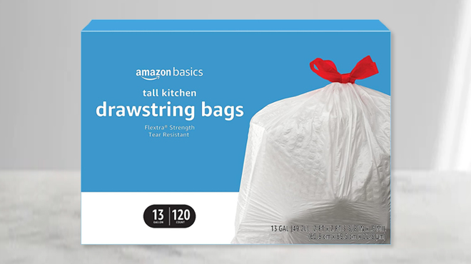 Amazon Basics Flextra Tall Kitchen Drawstring Trash Bags