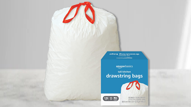 Amazon Basics Tall Unscented Kitchen Drawstring Trash Bags