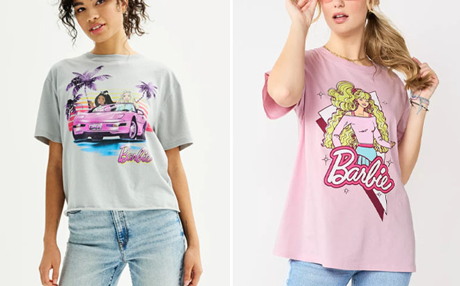 Barbie Convertible Cropped Fit Short Sleeve Graphic Tees and Barbie Short Sleeve Graphic Tees