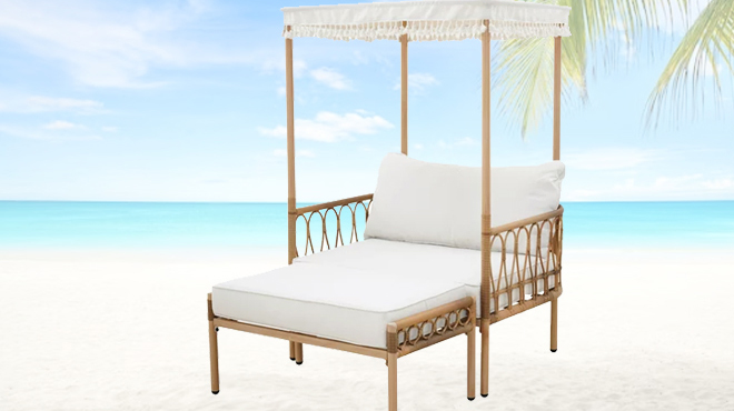 Better Homes Gardens Canopy Chair Ottoman Set on the Beach