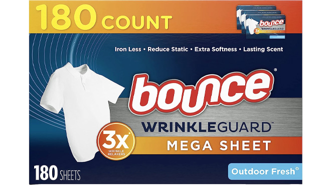 Bounce WrinkleGuard Mega Dryer Sheets 180 Count