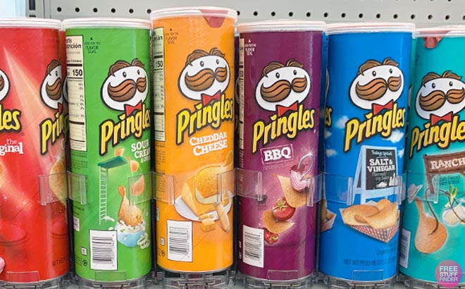 Cans of Pringles in shelf