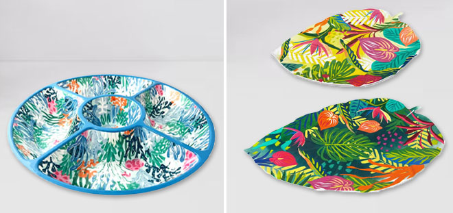 Celebrate Together Seaside Melamine Chip Dip Server and Melamine Palm Serving Tray 2 Pc Set