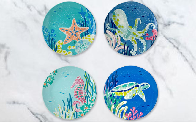 Celebrate Together Summer Sea Creature Melamine Salad Plate 4 Piece Set