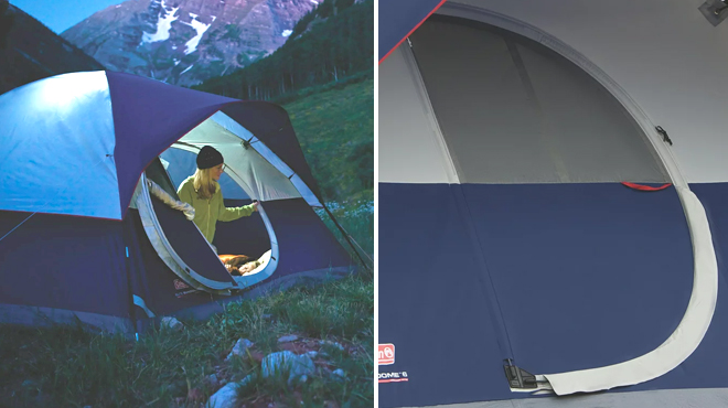 Coleman Elite Sundome 6 Person Lighted Tent at Night