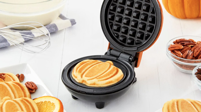 Dash Waffle Maker Pumpkin on Table