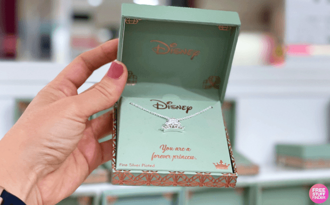 Disney Classics Crystal Pure Silver Over Cable Crown Princess Pendant Necklace