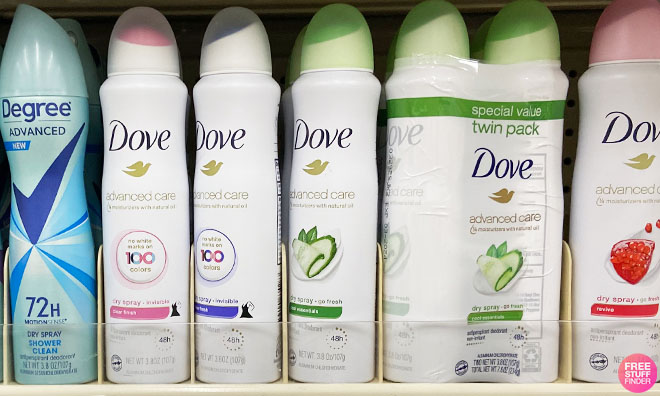 Dove Dry Spray on a Shelf