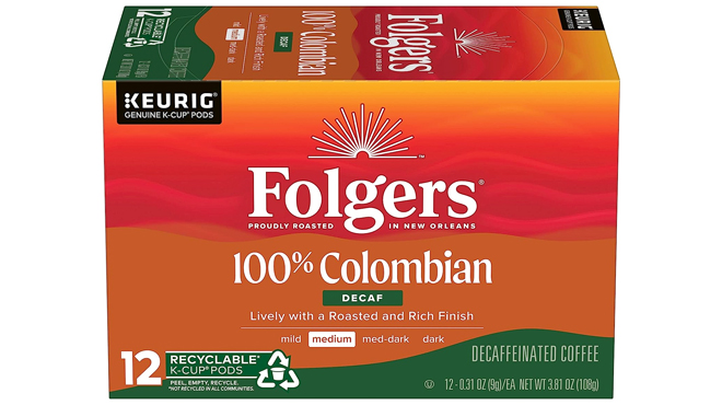 Folgers 100 Colombian Decaf K Cup Pods