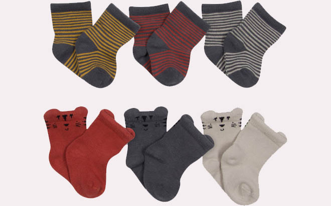 Gerber 6 Pack Baby Boys Safari Wiggle Proof Socks