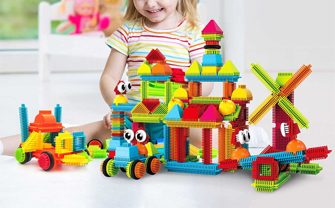 Girl Playing PicassoTiles Hedgehog Block Tiles