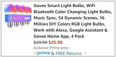 Govee Smart Light Bulbs Amazon Checkout Screenshot