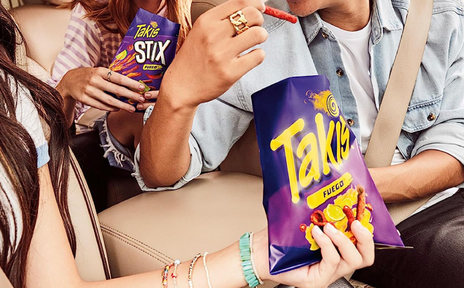 Group of Friends Enjoying Their Takis Fuego Rolled Spicy Tortilla Chips