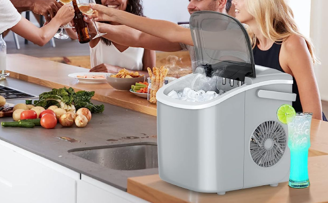 Groupo of Friends Enjoying Their Iced Drinks where They Used a Portable Ice Maker