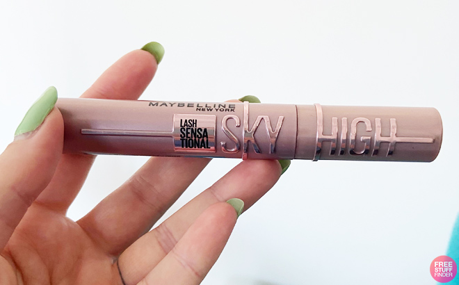 Hand Holding a Maybelline Sensational Sky High Mascara