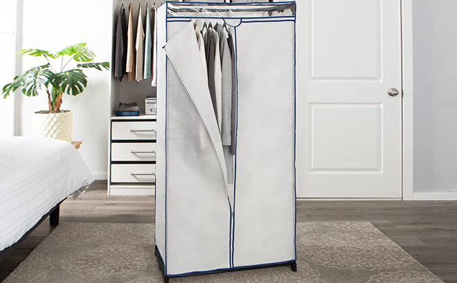 Heavy Duty Portable Closet Organizer Inside a Bedroom