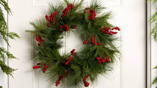 Holiday Time Red Berry Evergreen Christmas Wreath