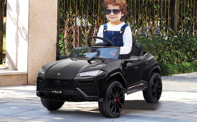 Kid Riding a Black Color Lamborghini Ride on Cars