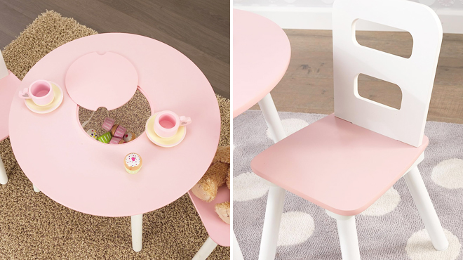 KidKraft Wooden Round Table on the Left and Chair on the Right