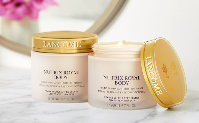 Lancome 2 Pack Nutrix Royal Body Balm on a Marble Table