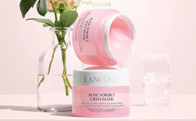 Lancome Rose Sorbet Cryo Mask on a Table