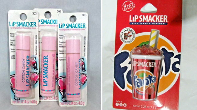 Lip Smacker Cotton Candy Flavored Lip Balm on the Left and Lip Smackers Strawberry Fanta Flavored Lip Balm on the Right