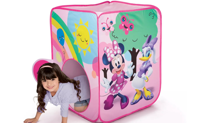 Little Girl Playing in her Disney Kids Minnie Mouse Character Tent