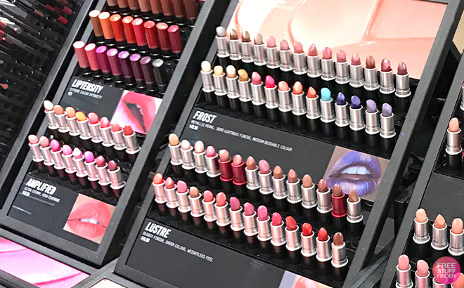 MAC Cosmetics Amplified and Frost Lipsticks on Product Display