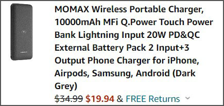 MOMAX Wireless Portable Charger Order Summary