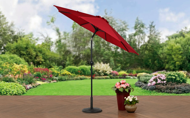 Mainstays 9ft Really Red Round Outdoor Tilting Market Patio Umbrella with Crank