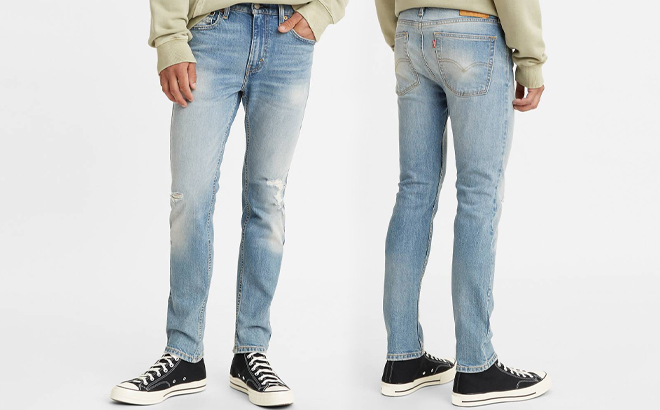 Man Wearing Levis Skinny Fit Jeans shown from Front and Back