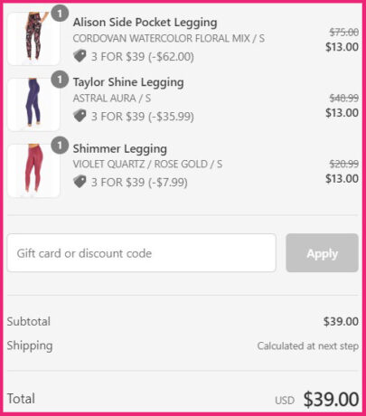 Marika Womens Leggings Checkout Summary