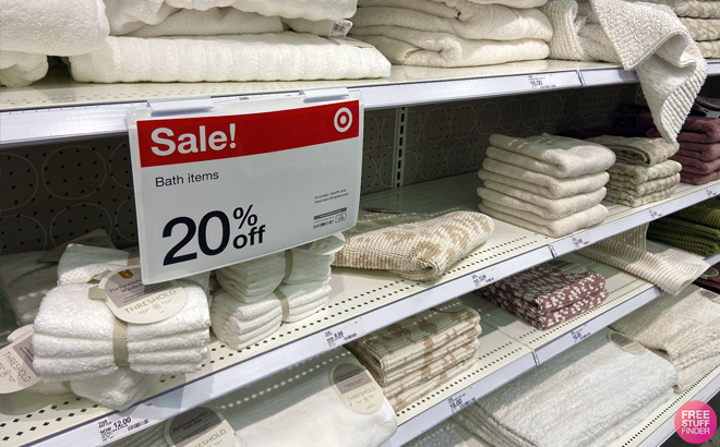 Matching Bath Rugs and Towels on a Target Shelf