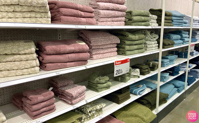 Matching Mauve Geo and Green Bath Rugs and Towels at Target