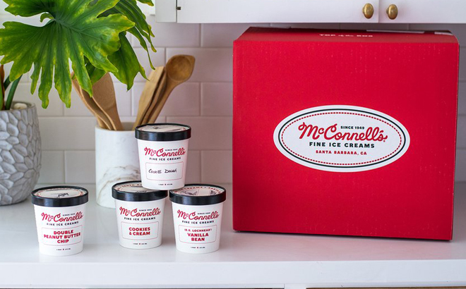 McConnells Fine Ice Cream Pints on a Counter