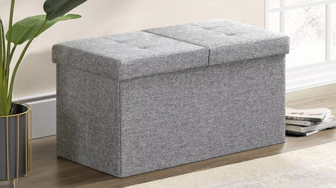 Mellow 30 Inch Button Tufted Folding Storage Ottoman Bench