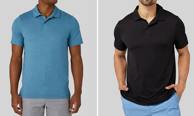 Men Wearing 32 Degrees Mens Classic Polo on a Gray Background