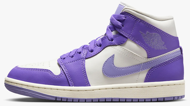 Nike Air Jordan 1 Mid Womens Shoes in Action Grape Light Purple Color in Side View