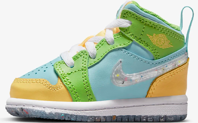 Nike Jordan 1 MID SE Toddler Shoes in Glacier Ice Citron Pulse Action Green and White Color