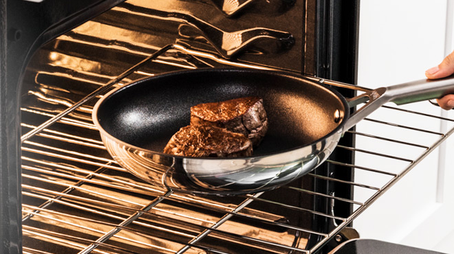Ninja Foodi NeverStick Stainless Fry Pan on an Oven Rack