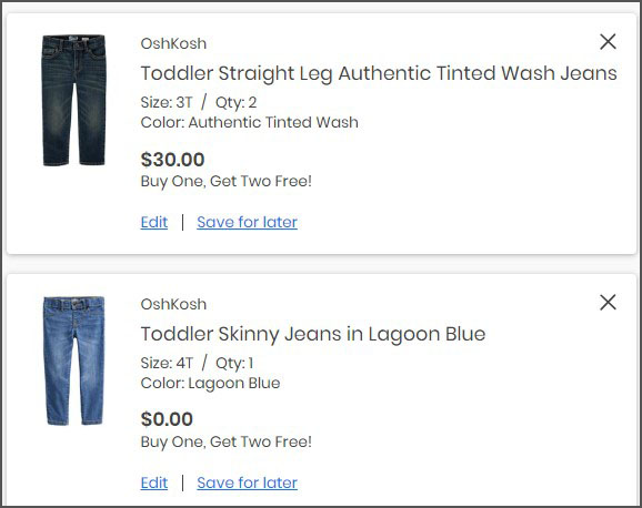 OshKosh Toddler Boys Straight Leg Jeans and Girls Skinny Jeans Order Summary