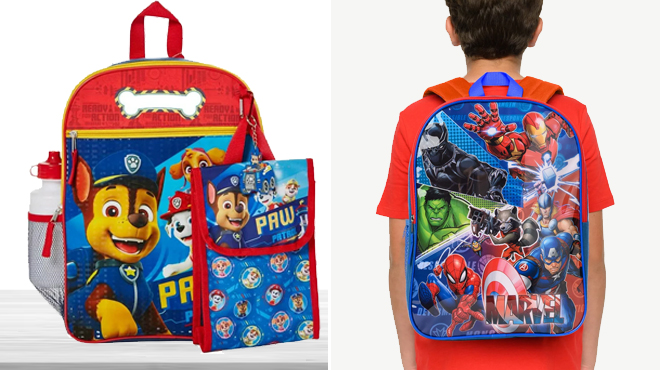 Paw Patrol 5 Piece Kids Backpack Set and Marvel Avengers Kids Backpac